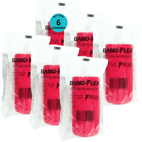 Atadura 10cm Vermelha Band-Flex Autoadesiva Para Animais Farex Kit Com 6